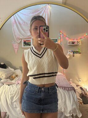 V-neck cable knit sweater vest